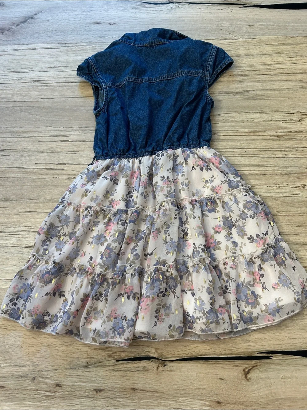 Zunie Blue Denim Top with White Floral Tiered Skirt Dress